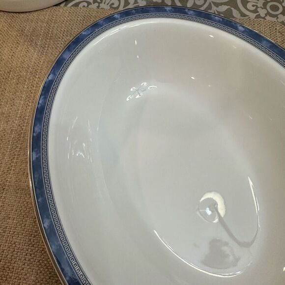 Royal Doulton Atlanta Fine bone China 1 Pc Oval Serving Dish Blue Silver Vintage - Picture 2 of 8